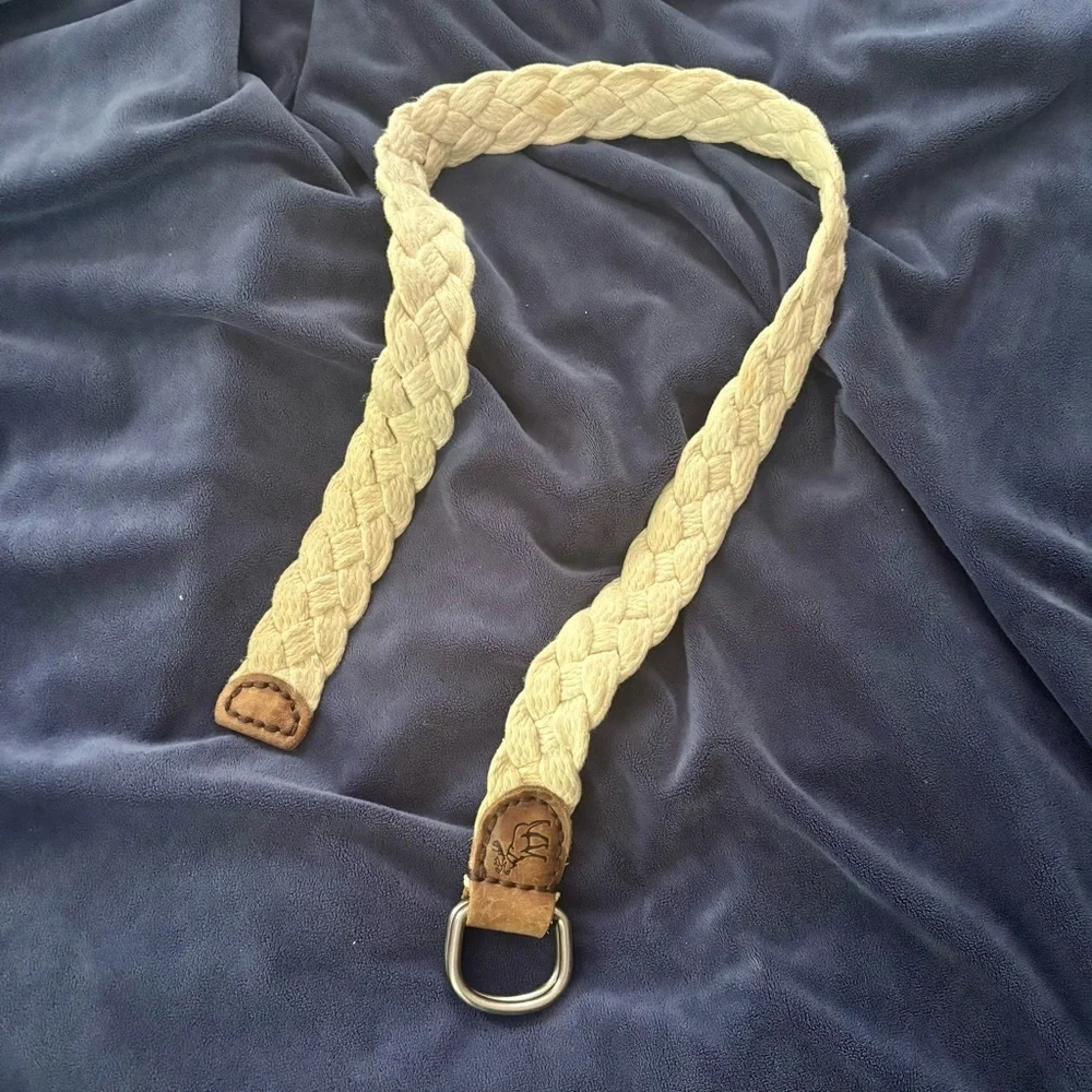 Abercrombie Braided ivory Belt with Brown Leather Details Men’s Size Small